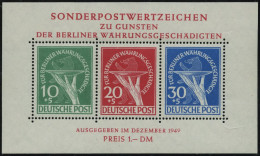 BERLIN Bl. 1III , 1949, Block Währungsgeschädigte Mit Abart Grüner Punkt Rechts Am Handgelenk, Pracht, Gepr. Schlegel, M - Altri & Non Classificati