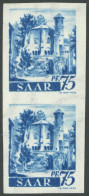 SAARLAND 222XP U Paar , 1947, 75 Pf. Dunkelultramarin, Ungezähnter Probedruck Im Senkrechten Paar, Postfrisch, Pracht, M - Other & Unclassified