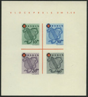 BADEN Bl. 2II/II , 1949, Block Rotes Kreuz, Type II: Farbfleck Unten An Der 40, Pracht, Mi. 140.- - Andere & Zonder Classificatie