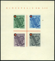 BADEN Bl. 2I/III , 1949, Block Rotes Kreuz, Type III: Grüner Punkt Auf Bildrand Oberhalb DE In Baden, Pracht, Mi. 110.- - Otros & Sin Clasificación