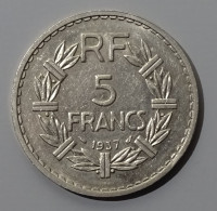5 Francs 1937 Nickel Lavrillier En Etat Superbe , Année Rare - 5 Francs