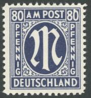 AMERIK. U. BRITISCHE ZONE 34aI , 1945, 80 Pf. Schwarzviolettultramarin Mit Plattenfehler Rechte 0 Der Wertangabe 80 Mit  - Sonstige & Ohne Zuordnung