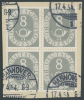 BUNDESREPUBLIK 127 VB BrfStk, 1951, 8 Pf. Posthorn Im Viererblock, Normale Zähnung, Prachtbriefstück - Used Stamps