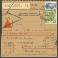 BUNDESREPUBLIK 138 BRIEF, 1954, 90 Pf. Posthorn, Einzelfrankatur Auf Nachnahme-Paketkarte Aus SIMBACH, Pracht - Otros & Sin Clasificación