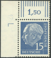 BUNDESREPUBLIK 184yWDZ , 1960, 15 Pf. Heus Lumogen, Walzendruck, Obere Linke Bogenecke Mit Druckereizeichen 12 Und L, Po - Autres & Non Classés