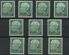 ENGROS 265xv , 1957, 90 Pf. Heuss II, Geriffelter Gummi, 10x, Fast Nur Pracht, Mi. 380.- - Unused Stamps