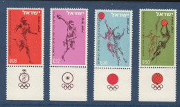 ISRAËL, Yv 255 à 258, Mi 304 à 307, ** Avec Tabs, Tokyo 1964, Sports, - Ungebraucht (mit Tabs)