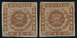 DÄNEMARK 7a,b , 1858/62, 4 S. Braun, Beide Wz., Ohne Gummi, 2 Prachtwerte - Altri & Non Classificati