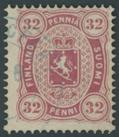 FINNLAND 11 O, 1875, 32 P. Karminrosa, Blauer K2, Pracht, Signiert H.K., Mi. 600.- - Altri & Non Classificati
