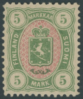 FINNLAND 25b , 1887, 5 M. Gelbgrün/rot, Falzreste, Pracht, Mehrfach Signiert, Mi. 650.- - Altri & Non Classificati