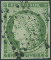 FRANKREICH 2a O, 1850, 15 C. Grün, Farbfrisches Prachtstück, Signiert Starauschek, Mi. 1200.- - Other & Unclassified