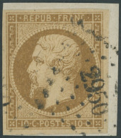FRANKREICH 8a BrfStk, 1852, 10 C. Gelbbraun, Nummernstempel 2950, Kabinettbriefstück, Gepr. Calves, Mi. (700.-) - Otros & Sin Clasificación