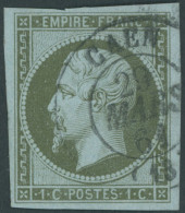 FRANKREICH 10a O, 1853, 1 C. Olivgrün Auf Bläulich, K2 CAEN, Pracht, Mi. 100.- - Altri & Non Classificati