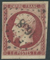 FRANKREICH 17b O, 1854, 1 Fr. Dunkelkarmin Mit Kleiner Ziffernraute 1658, Kaum Sichtbare Eckbugspuren (im Attest Nicht E - Otros & Sin Clasificación