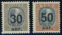 ISLAND 112/3 , 1925, 30 A. Auf 50 A. Und 50 A. Auf 5 Kr., Falzrest, 2 Prachtwerte - Other & Unclassified