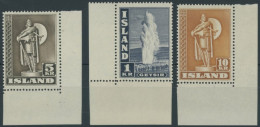 ISLAND 230,239/40A , 1943/5, 5, 1 Und 10 Kr., Gezähnt K 14, Je Aus Der Unteren Bogenecke, Postfrisch, 3 Prachtwerte, Mi. - Other & Unclassified