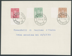 GEMEINDE CAMPIONE 1-3A BrfStk, 1944, 0.05 Und 0.20 Fr. Wappen, Gezähnt 111/2 Auf Karte Mit Ersttagsstempeln, Pracht - Ohne Zuordnung