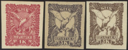 JUGOSLAWIEN 95-97U , , 1919, 1 - 5 Kr. Falke, Ungezähnt, 1 Und 3 Kr. Ohne Gummi, 5 Kr. Postfrisch (senkrechter Bug), 3 P - Andere & Zonder Classificatie