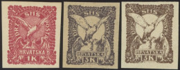 JUGOSLAWIEN 95-97U , , 1919, 1 - 5 Kr. Falke, Ungezähnt, 1 Und 3 Kr. Ohne Gummi, 5 Kr. Postfrisch (senkrechter Bug), 3 P - Otros & Sin Clasificación