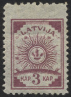 LETTLAND 6 , 1919, 3 K. Lila, Dreiseitig Gezähnt L 111/2, Oben Gezähnt L 9 3/4, Falzrest, Pracht - Lettonia