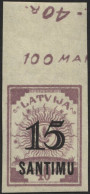 LETTLAND 114U , 1927, 15 S. Auf 40 K. Lila, Ungezähnt, Oberrandstück, Pracht, RR! - Lettonia