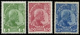 LIECHTENSTEIN 1-3x , 1912, Fürst Johann II, Gestrichenes Papier, Falzreste, Prachtsatz, Mi. 220.- - Otros & Sin Clasificación
