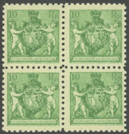 LIECHTENSTEIN 50A VB , 1921, 10 Rp. Dunkelgelblichgrün, Gezähnt L 91/2, Im Viererblock, Postfrisch, Pracht, Mi. (340.-) - Andere & Zonder Classificatie