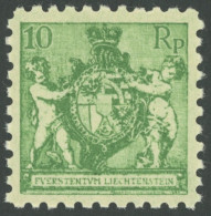 LIECHTENSTEIN 50A , 1921, 10 Rp. Dunkelgelblichgrün, Gezähnt L 91/2, Postfrisch, Pracht, Mi. 85.- - Otros & Sin Clasificación