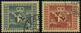 LIECHTENSTEIN 243,252 O, 1945/7, 5 Fr. Wappen, 2 Prachtwerte, Mi. 115.- - Otros & Sin Clasificación