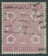 MALTA 10 O, 1886, 5 Sh Rosa, Helle Stellen, Feinst, Mi. 120.- - Malte