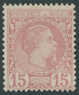 MONACO 5 , 1885, 15 C. Mattrosa, Falzreste, Pracht, Mi. 360.- - Other & Unclassified