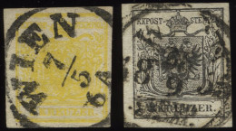 ÖSTERREICH 1,2Ya O, 1854, 1 Kr. Gelb Und 2 Kr. Schwarz, Maschinenpapier, 2 Prachtwerte, Mi. 200.- - Gebruikt