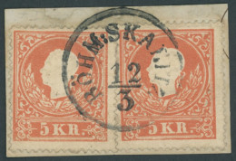 ÖSTERREICH BIS 1867 13I BrfStk, 1858, 5 Kr. Rot, Type I, 2x Auf Briefstück Mit K1 BÖHM:SKANITZ, Feinst - Altri & Non Classificati