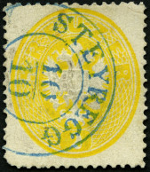 ÖSTERREICH 24 O, 1863, 2 Kr. Gelb Mit Blauem K2 STEYREGG, Runder Eckzahn Sonst Pracht, R! - Usados