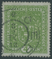 ÖSTERREICH 1867-1918 206II O, 1917, 4 Kr. Dunkelgelblichgrün, Type II, Pracht, Mi. 80.- - Other & Unclassified