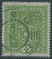 ÖSTERREICH 1867-1918 206II O, 1917, 4 Kr. Dunkelgelblichgrün, Type II, Pracht, Mi. 80.- - Altri & Non Classificati