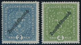 ÖSTERREICH 1918-1938 243,245IIB , 1919, 2 Kr. Preußischblau Und 4 Kr. Dunkelgelblichgrün, Type II, Gezähnt L 111/2, Falz - Other & Unclassified