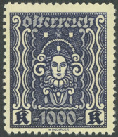 ÖSTERREICH 1918-1938 404B , 1922, 1000 Kr. Schwärzlichblauviolett, Gezähnt L 111/2, Postfrisch, Pracht, Mi. 630.- - Other & Unclassified