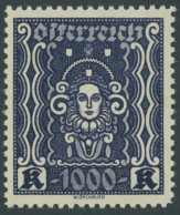 ÖSTERREICH 1918-1938 404B , 1922, 1000 Kr. Schwarzblauviolett, Gezähnt L 111/2, Falzrest, Pracht, Mi. 290.- - Other & Unclassified