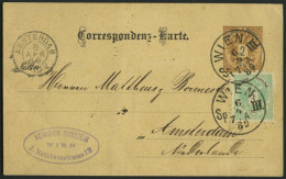 GANZSACHEN P 43,45 BRIEF, 1889, 2 Kr. Braun, Karte (deutsch) Mit Zusatzfrankatur 3 Kr. Doppeladler Von WIEN III Nach Ams - Altri & Non Classificati