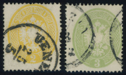 LOMBARDEI UND VENETIEN 14/5 O, 1863, 2 So. Gelb Und 3 So. Grün, 2 Prachtwerte, Signiert, Mi. 230.- - Lombardy-Venetia