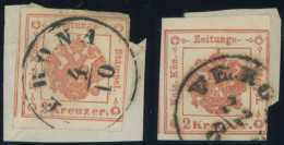 ZEITUNGSSTEMPELMARKEN 2 BrfStk, 1859, 2 Kr. Rot, 2x, Je Einseitig Berührt Sonst Pracht, Mi. 140.- - Journaux