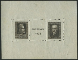 POLEN Bl. 1 , 1928, Block Warschau, Falzreste Im Rand, Herzstück Postfrisch, Pracht - Autres & Non Classés