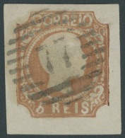 PORTUGAL 9b O, 1856, 5 R. Gelbbraun, Nummernstempel 77, Breitrandiges Kabinettstück, Mi. (190.-) - Otros & Sin Clasificación