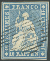 SCHWEIZ BUNDESPOST 14Ib O, 1854, 10 Rp. Mittelblau, 2. Münchener Druck, (Handbuch 23A3), Pracht, Gepr. Hermann Mit Befun - Sonstige & Ohne Zuordnung