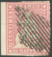 SCHWEIZ BUNDESPOST 15IIAym O, 1855, 15 Rp. Rosa, Berner Druck I, (Handbuch 24B1), Linkes Randstück, Kabinett, Gepr. Herm - Altri & Non Classificati