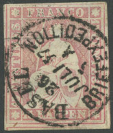 SCHWEIZ BUNDESPOST 15IIAzm O, 1857, 15 Rp. Rosa, Berner Druck II,(Zst. 24F), Auf Seidenpapier, K1 BASEL, Obere Randlinie - Altri & Non Classificati