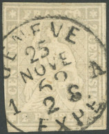 SCHWEIZ BUNDESPOST 19 O, 1862, 2 Rp. Grau, Berner Druck III, (Zst 21G), Links Unten Berührt Sonst Gut Gerandetes Prachts - Other & Unclassified