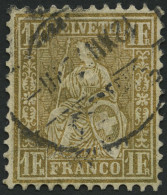 SCHWEIZ BUNDESPOST 28c O, 1864, 1 Fr. Gold, Pracht, Mi. 110.- - Oblitérés