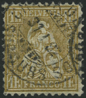 SCHWEIZ BUNDESPOST 44 O, 1881, 1 Fr. Gold, Faserpapier, K2 CHAUX DE FONDS SUCCURS, üblich Gezähnt Pracht, Fotoattest Her - Used Stamps